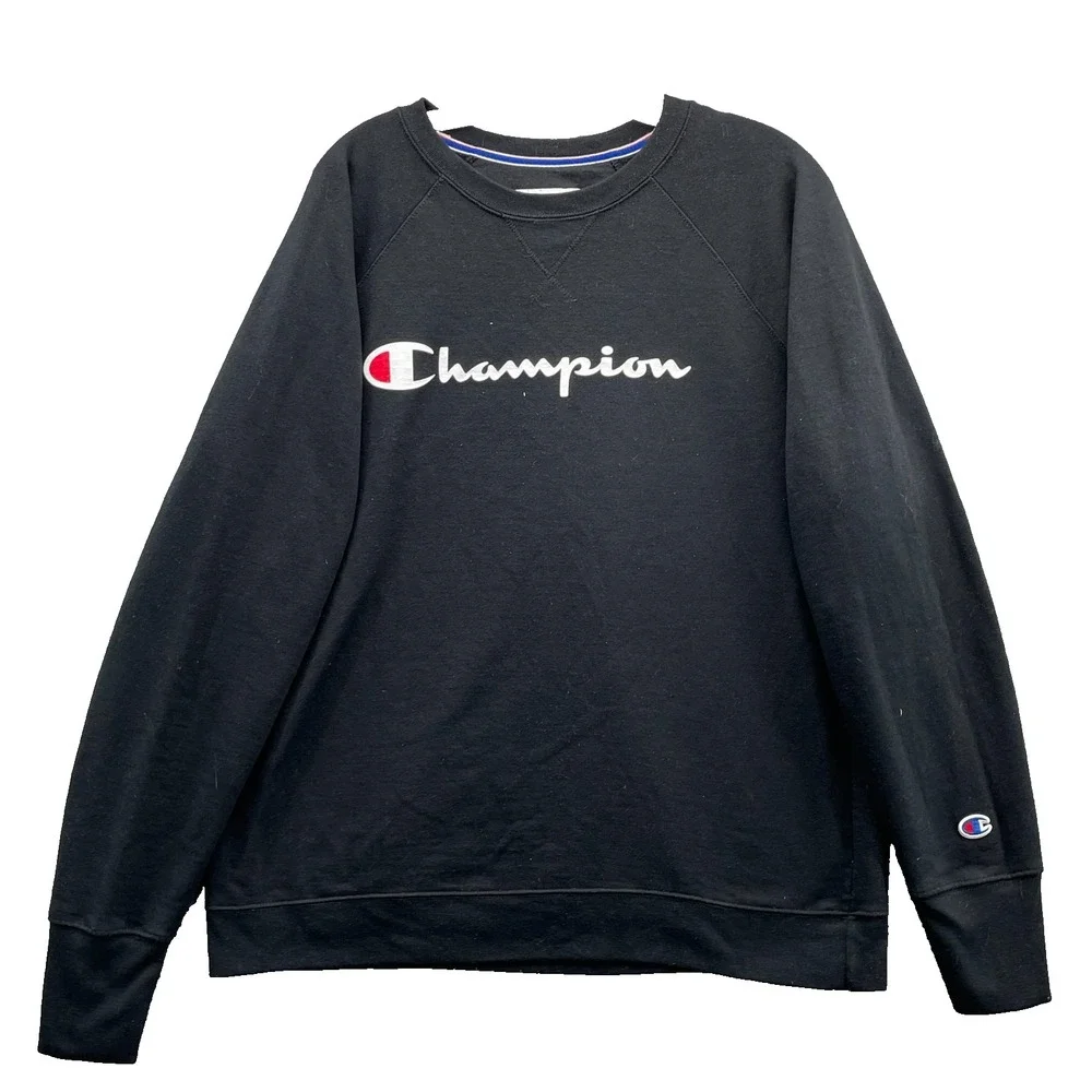 Champion Sweatshirt Men XL Black Logo Sportswear 90s Athletic Casual Comfort Gym
